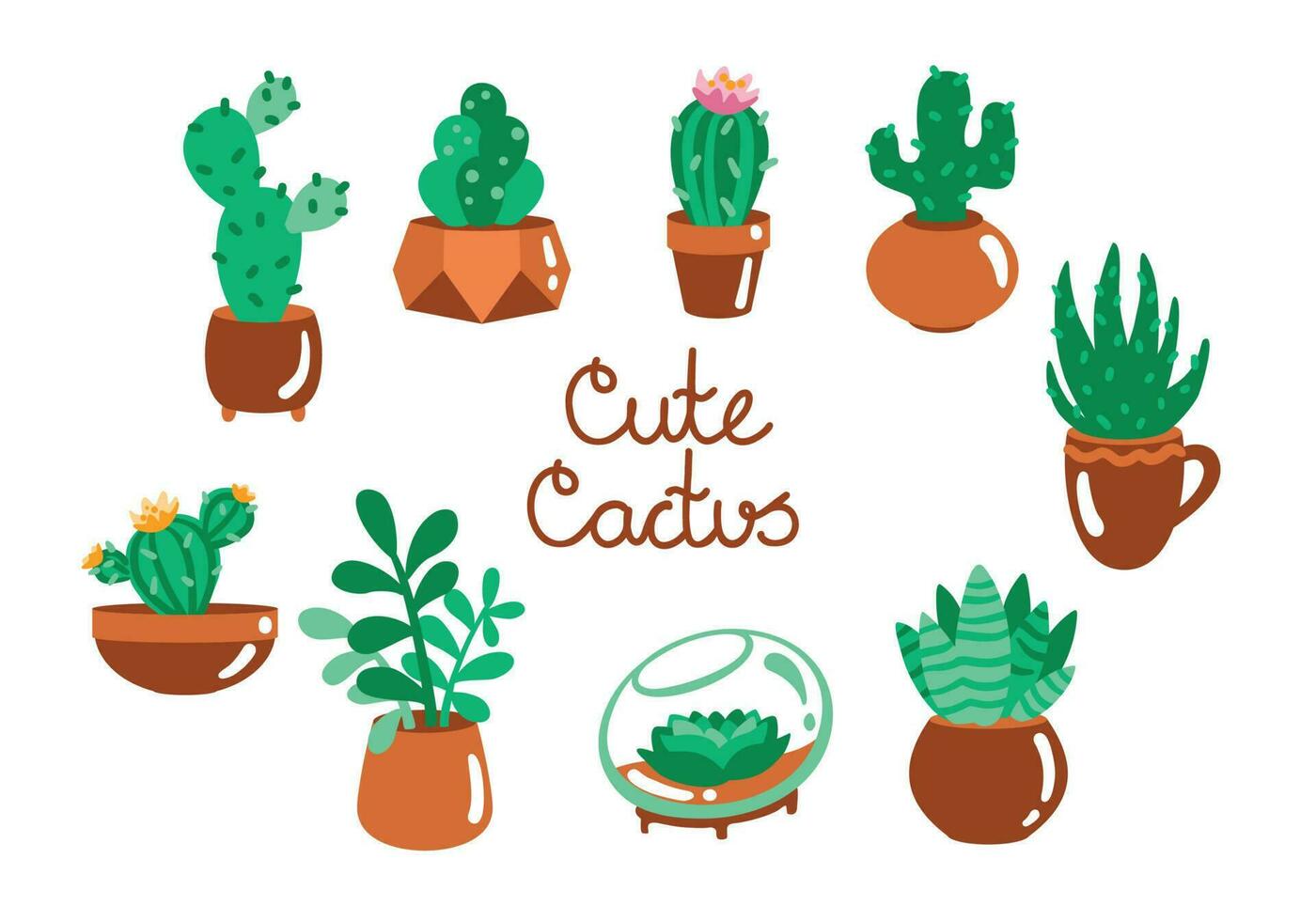 hogar flores en ollas. cactus, íconos colocar. vector. vector