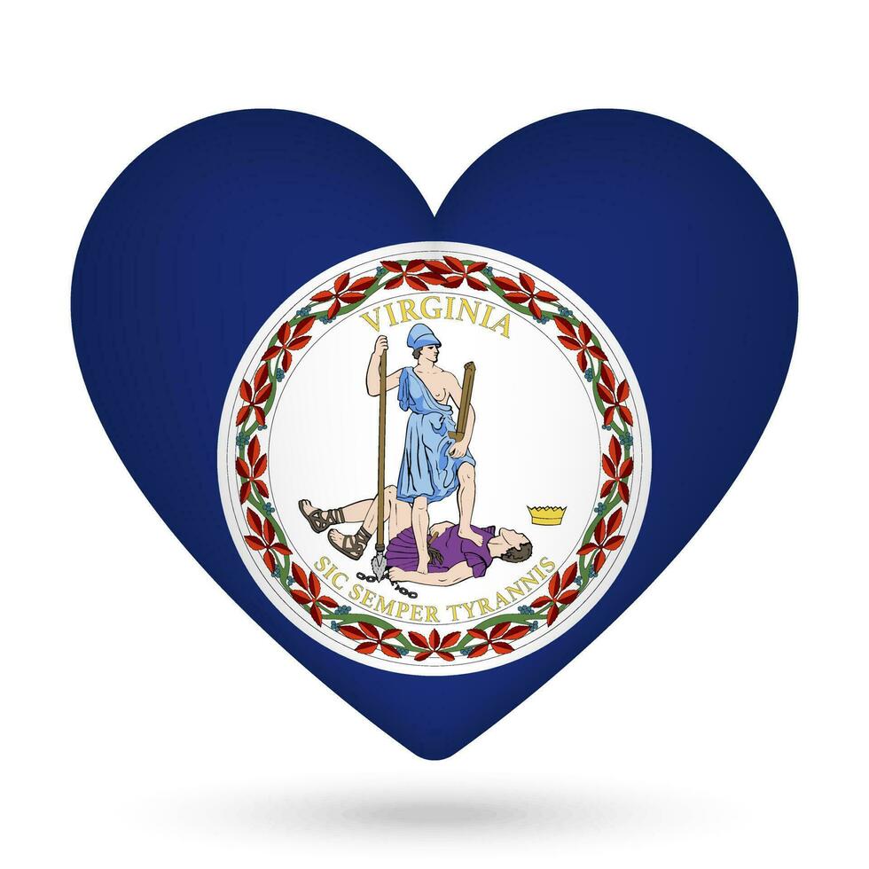 Virginia flag in heart shape. Vector illustration.