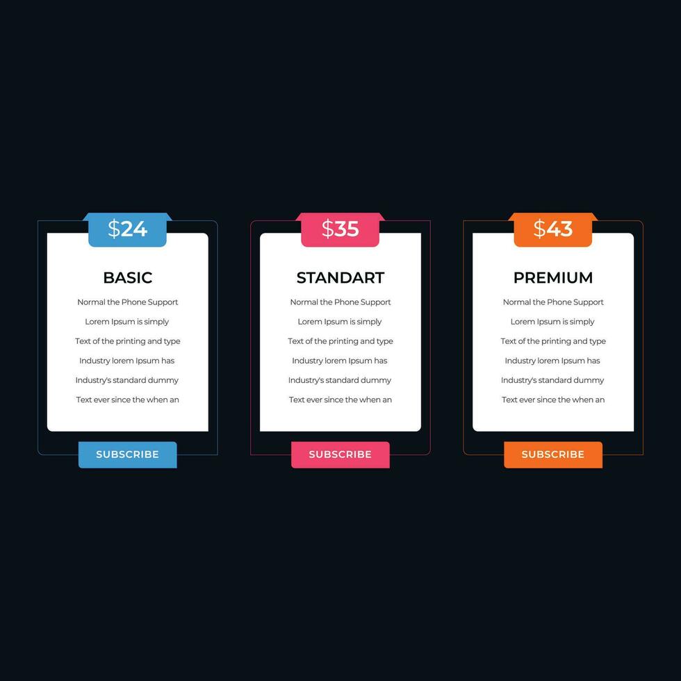 Pricing table set vector