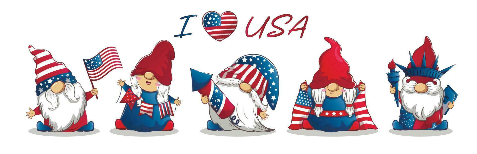 Long banner for July 4th Independence Day with cute patriotic gnomes vector