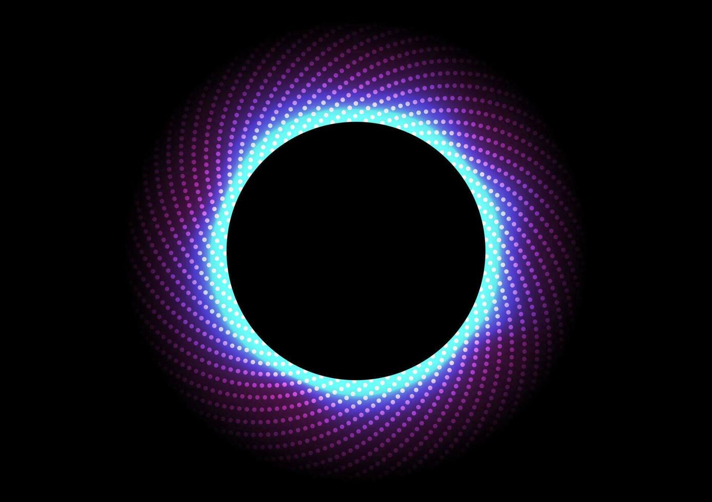 Abstract vector digital technology background with circle dot wave lines and ring neon light on dark background