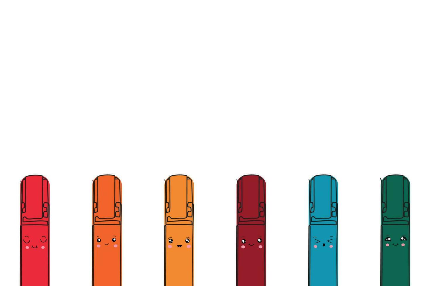 Colorful cute markers-markers in the style of kawaii. Background for studying at school and for working in business. Vector. vector