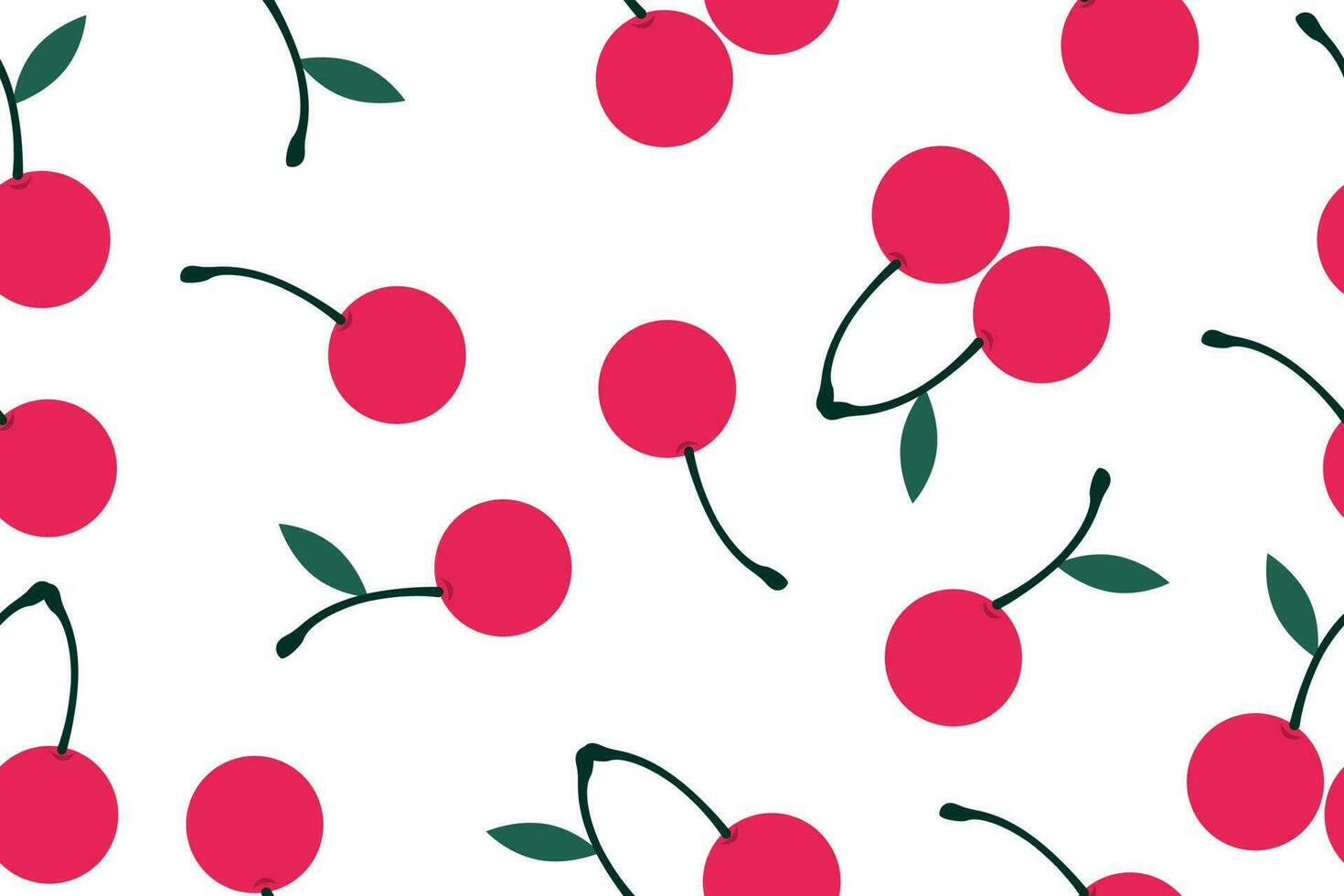 Image of cherry fruits with green leaves on a white background vector illustration. Cute cartoon fruit pattern, flat design for fashionable print. Vector