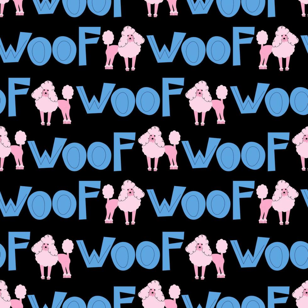 Pink poodle on a black background wallpaper.Vector seamless pattern with dog. vector