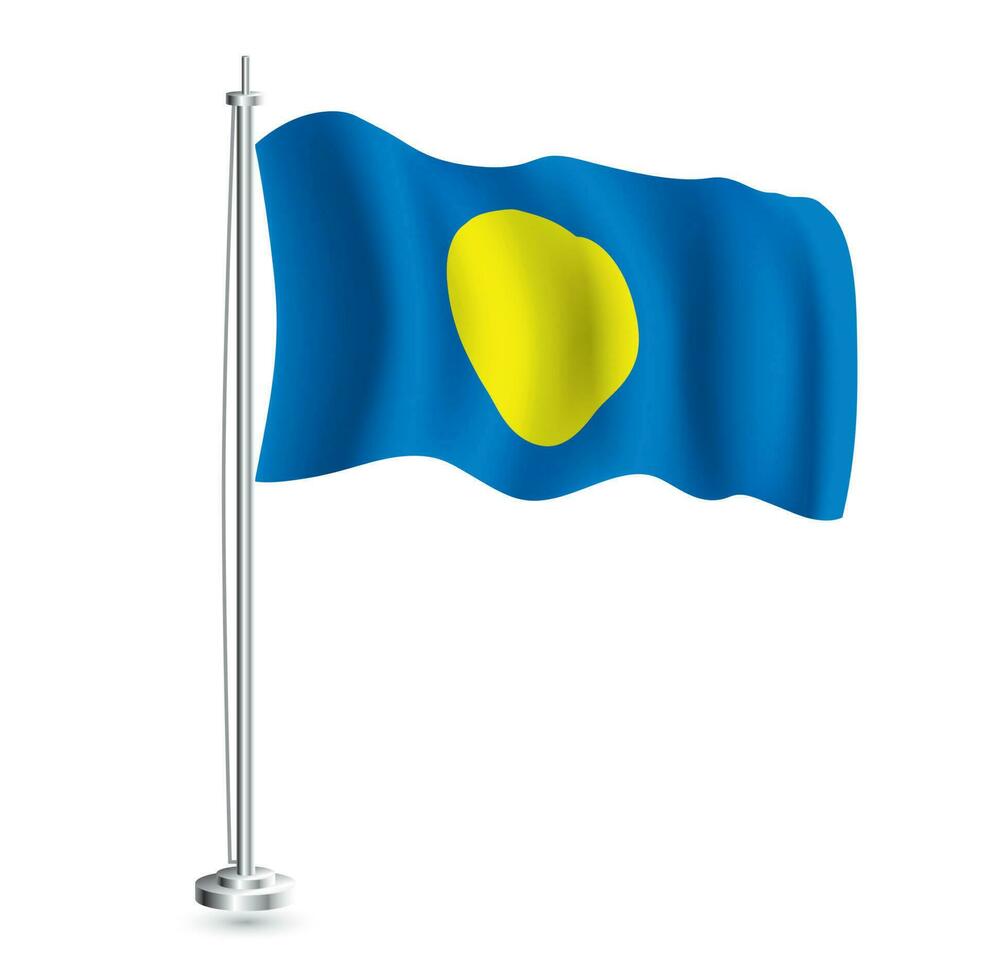 Palau Flag. Isolated Realistic Wave Flag of Palau Country on Flagpole. vector