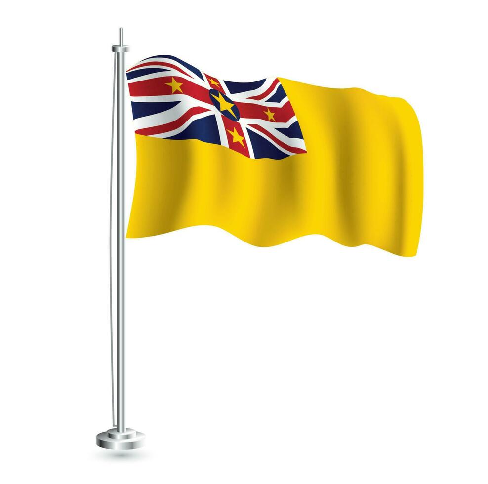 niue bandera. aislado realista ola bandera de niue país en asta de bandera. vector