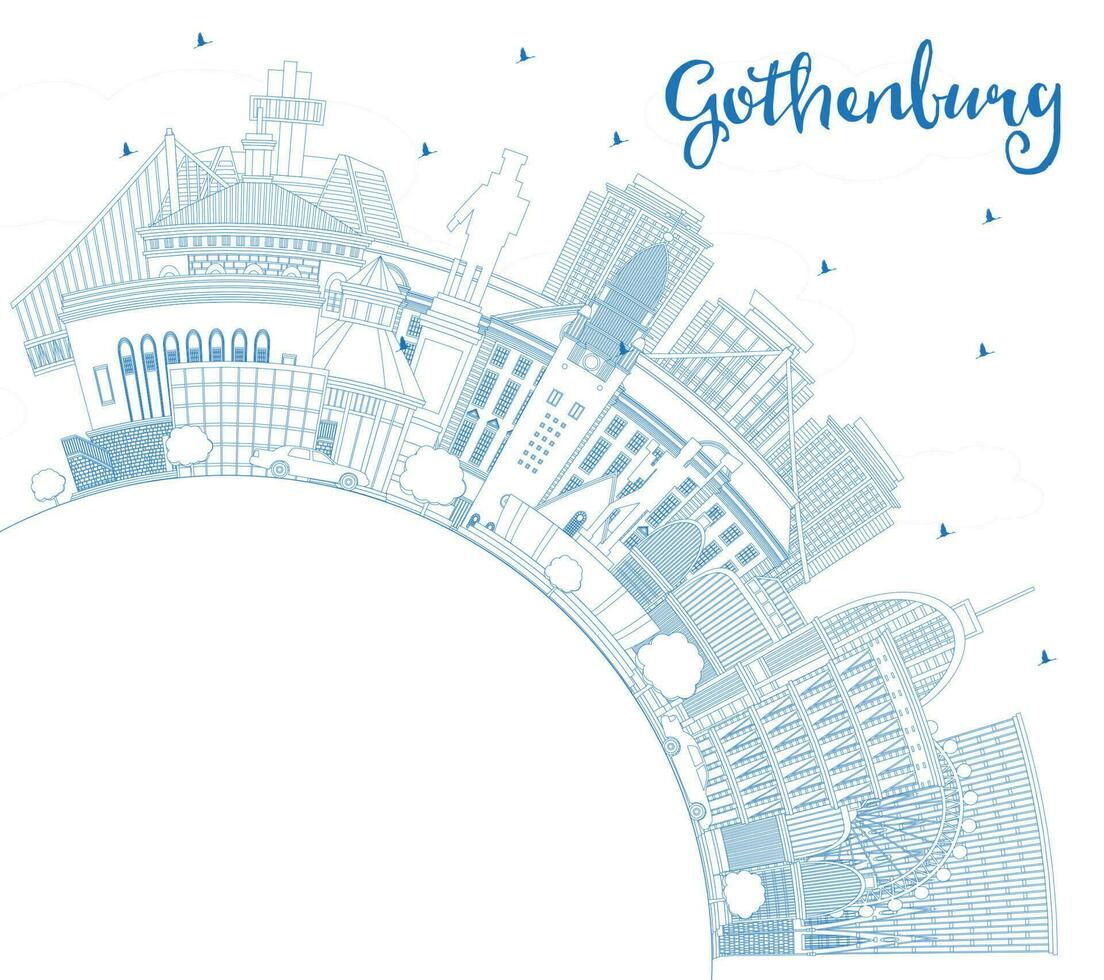 Outline Gothenburg Sweden City Skyline with Blue Buildings and Copy Space. Gothenburg Cityscape with Landmarks. vector