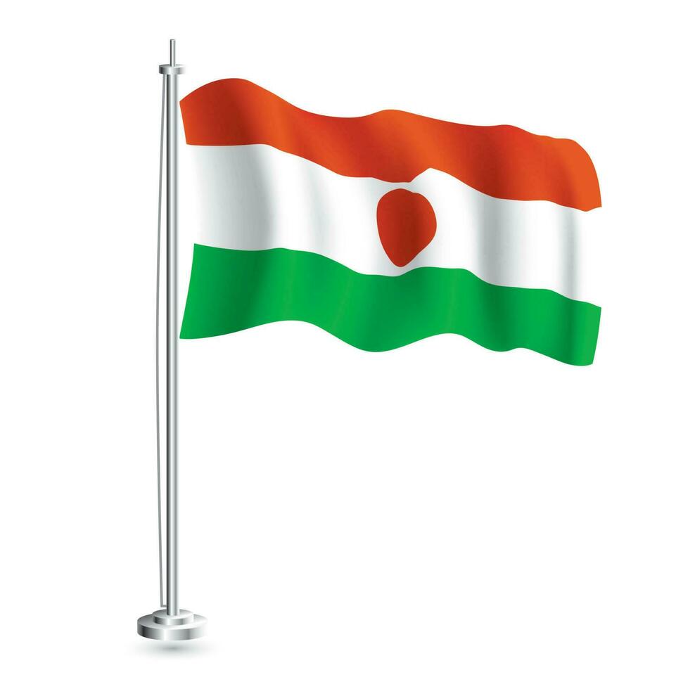 Níger bandera. aislado realista ola bandera de Níger país en asta de bandera. vector
