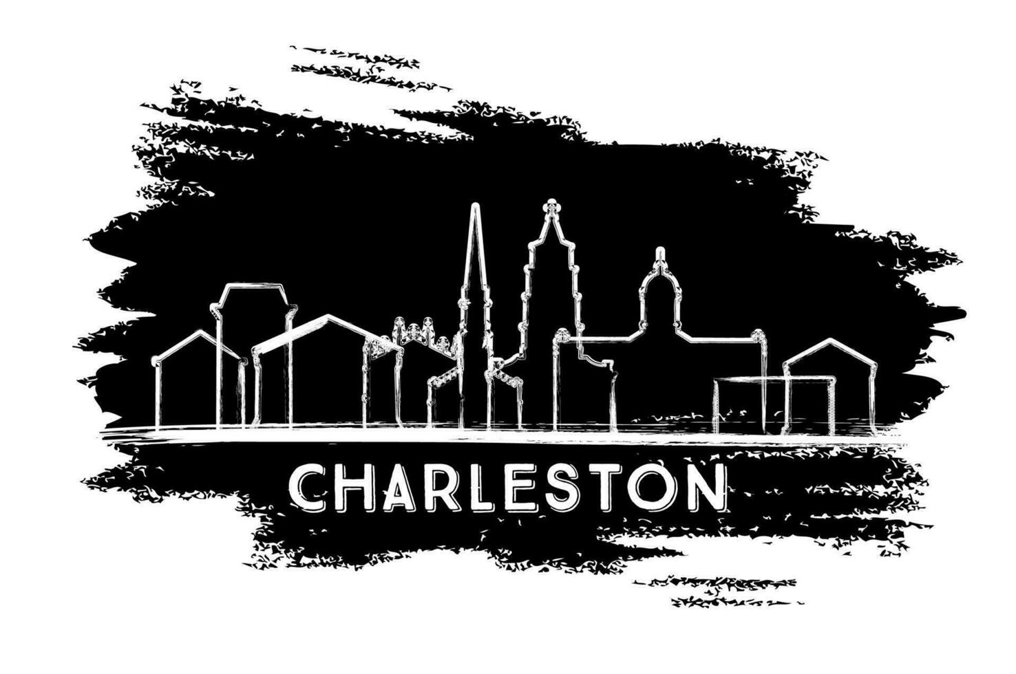 Charleston South Carolina City Skyline Silhouette. Hand Drawn Sketch. Charleston Cityscape with Landmarks. vector