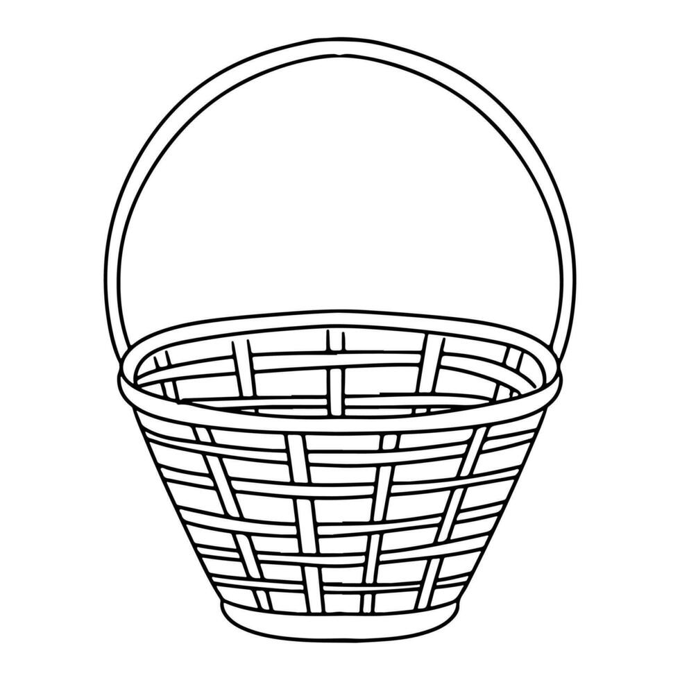 Empty basket in hand drawn doodle style. Vector illustration isolated on white. Coloring page.