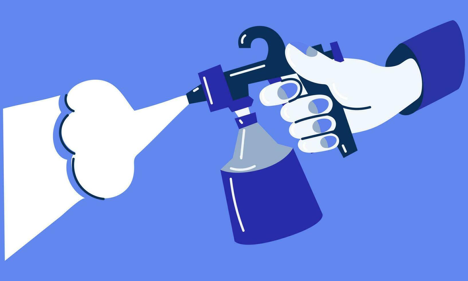 Illustration to the theme of painting cars in a car service station, spraying paint. The icon or logo of the spraying tool. Cartoon logo of airbrushing painting. Spray on the surface with a tool Salon vector