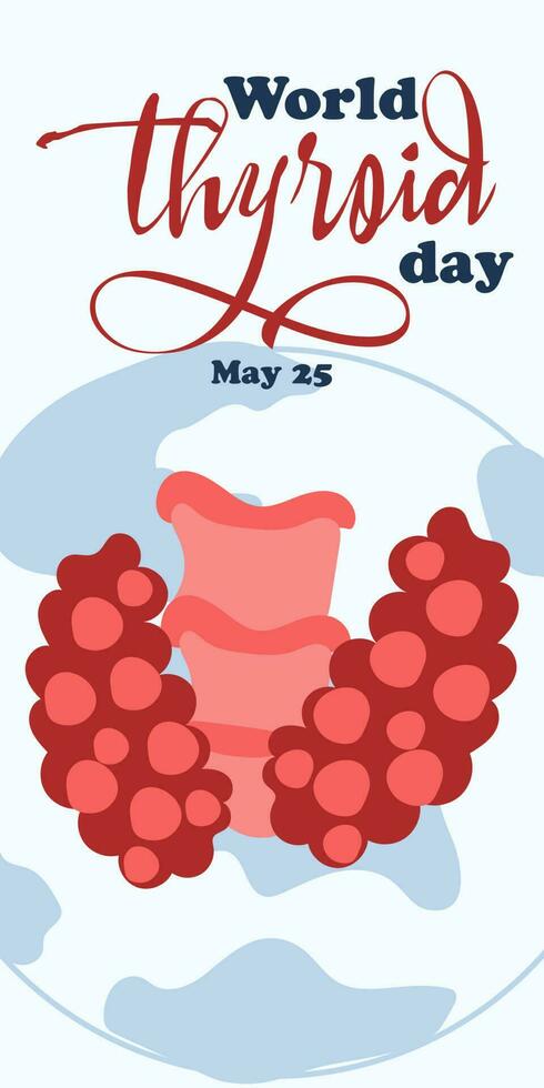 Vector illustration for the World Thyroid Day, which is celebrated on May 25. It can be used for posters, banners, medical drawings, backgrounds, symbols, icons and printed templates. Thyroid, world