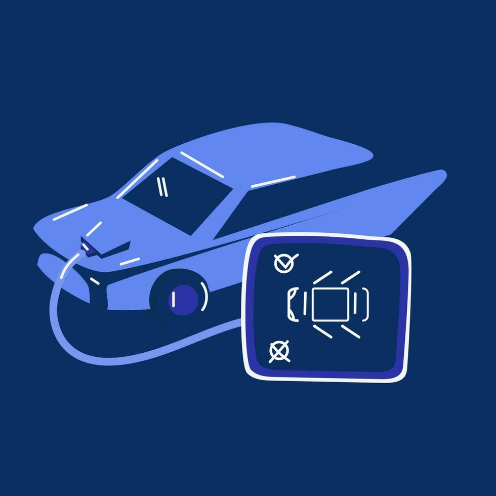 Auto repair and repair. Diagnostics of car electronics. Cars in the maintenance workshop in the service. Vector illustration. Logo, printing, marketing, business cards Printing for banner verification