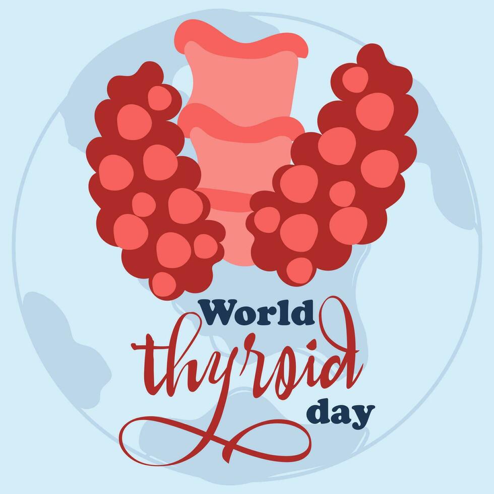 Vector illustration for the World Thyroid Day, which is celebrated on May 25. It can be used for posters, banners, medical drawings, backgrounds, symbols, icons and printed templates. Thyroid, world