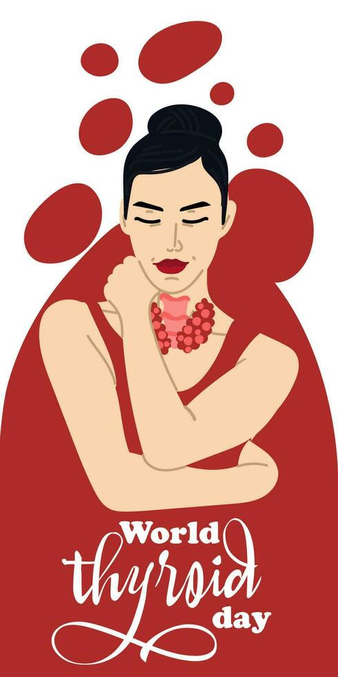 Banner for the World Thyroid Day, which is celebrated on May 25. The thyroid gland and trachea are depicted on a female silhouette. It can be used for posters, banners, medical drawings, backgrounds vector