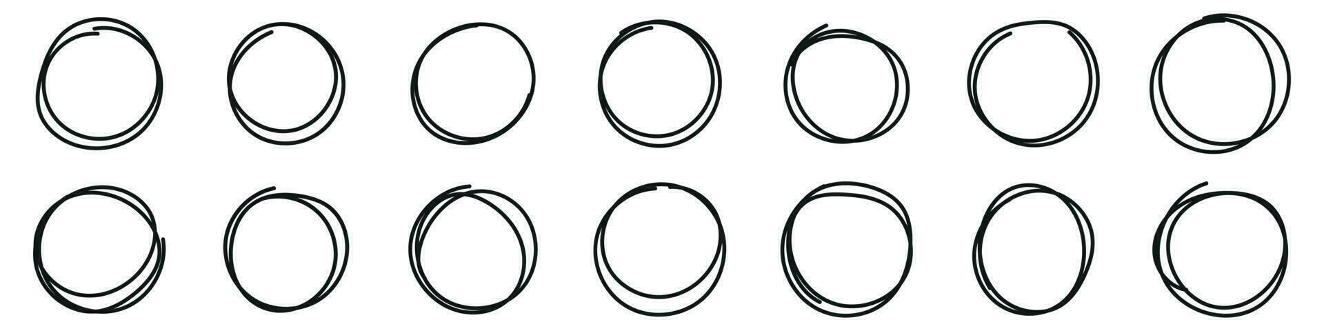 Hand drawn scribble circles set. Sketch line pencil elements collection. Vector isolated illustration