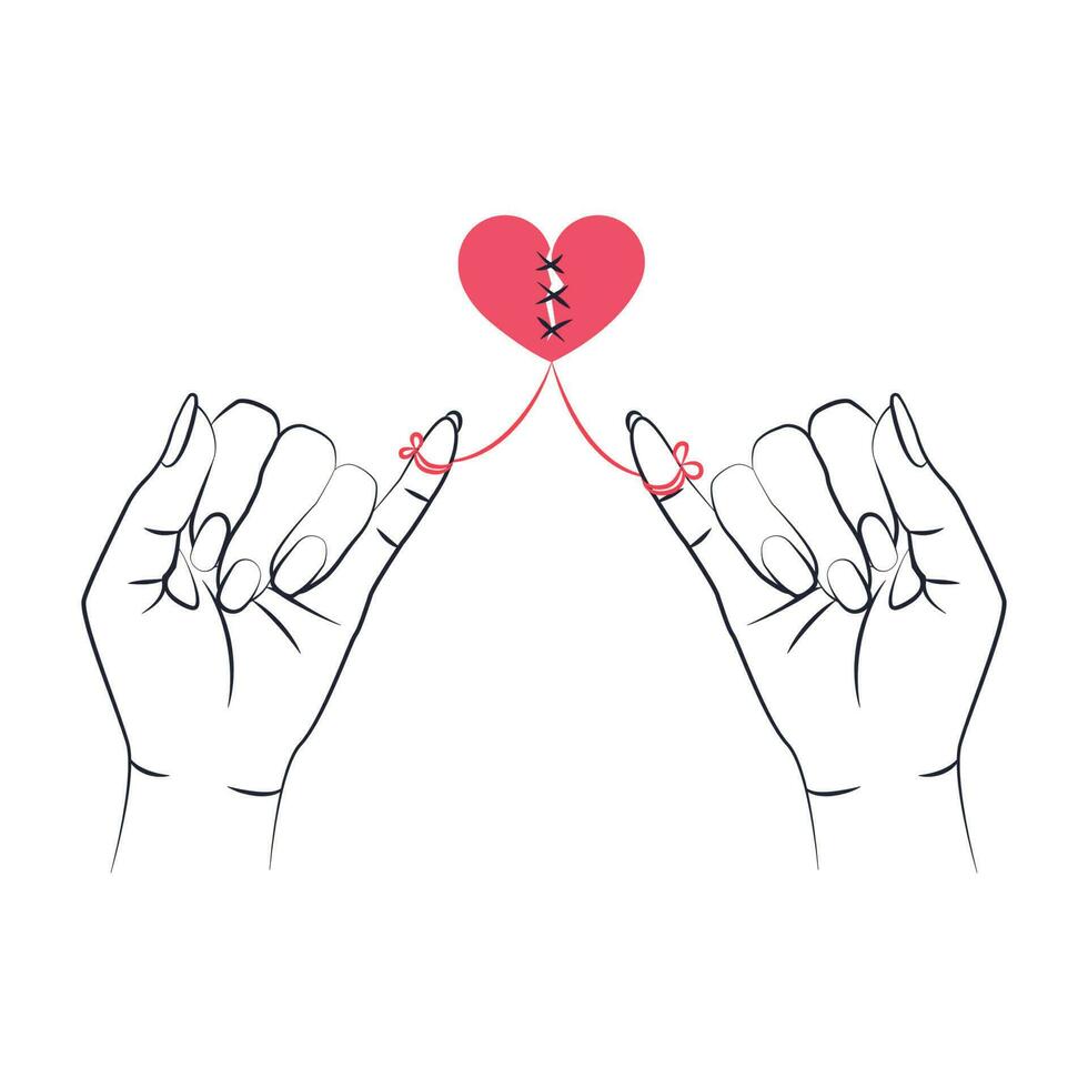 Red broken heart in hands man and woman. Reconciliation concept.Reconciliation between girl and her parents. vector
