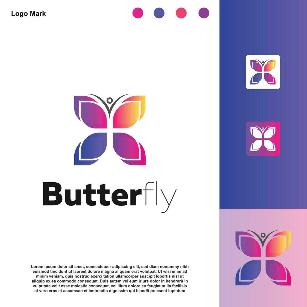 Minimalist modern abstract butterfly logo design template vector