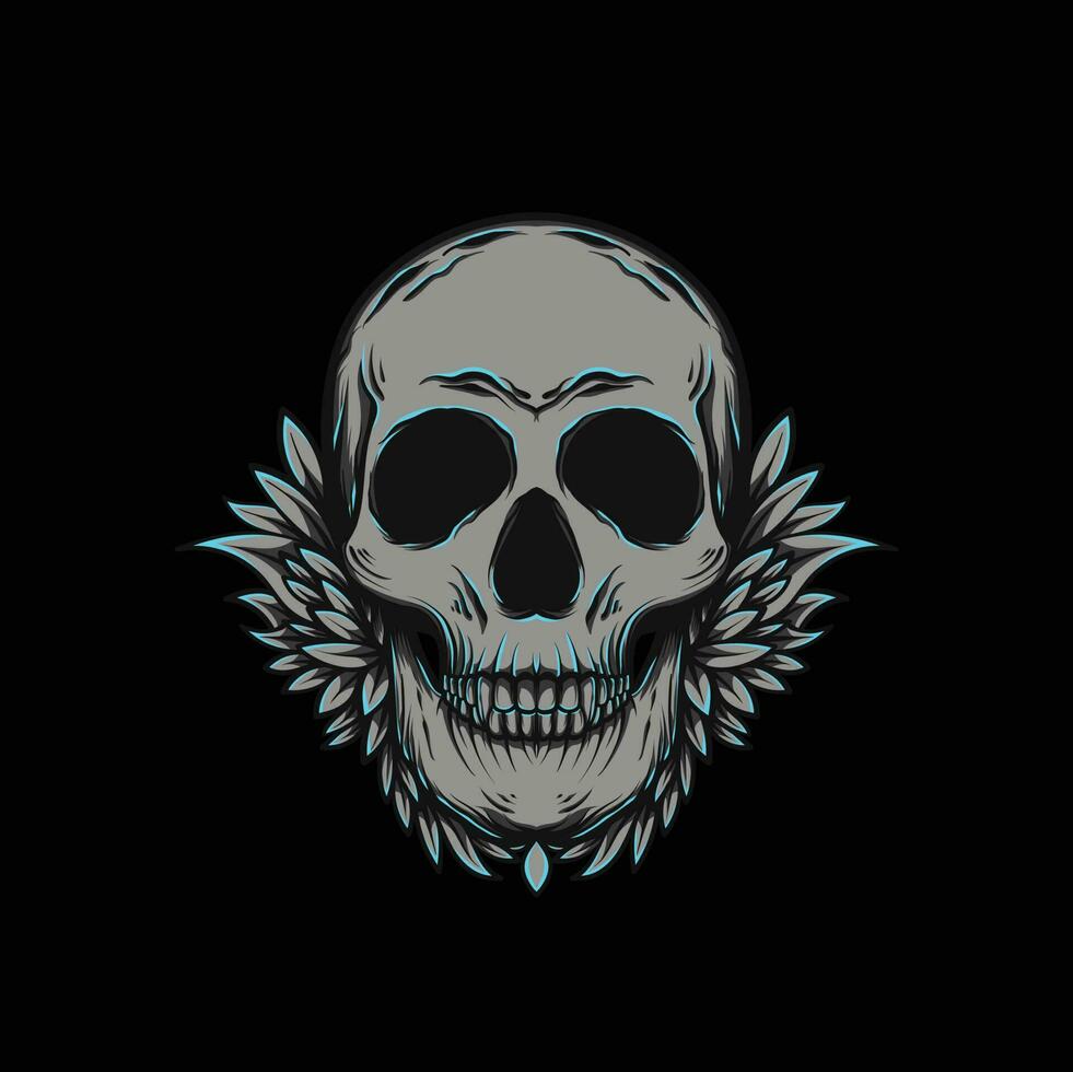 Skull Illustration with leaves and glow vector