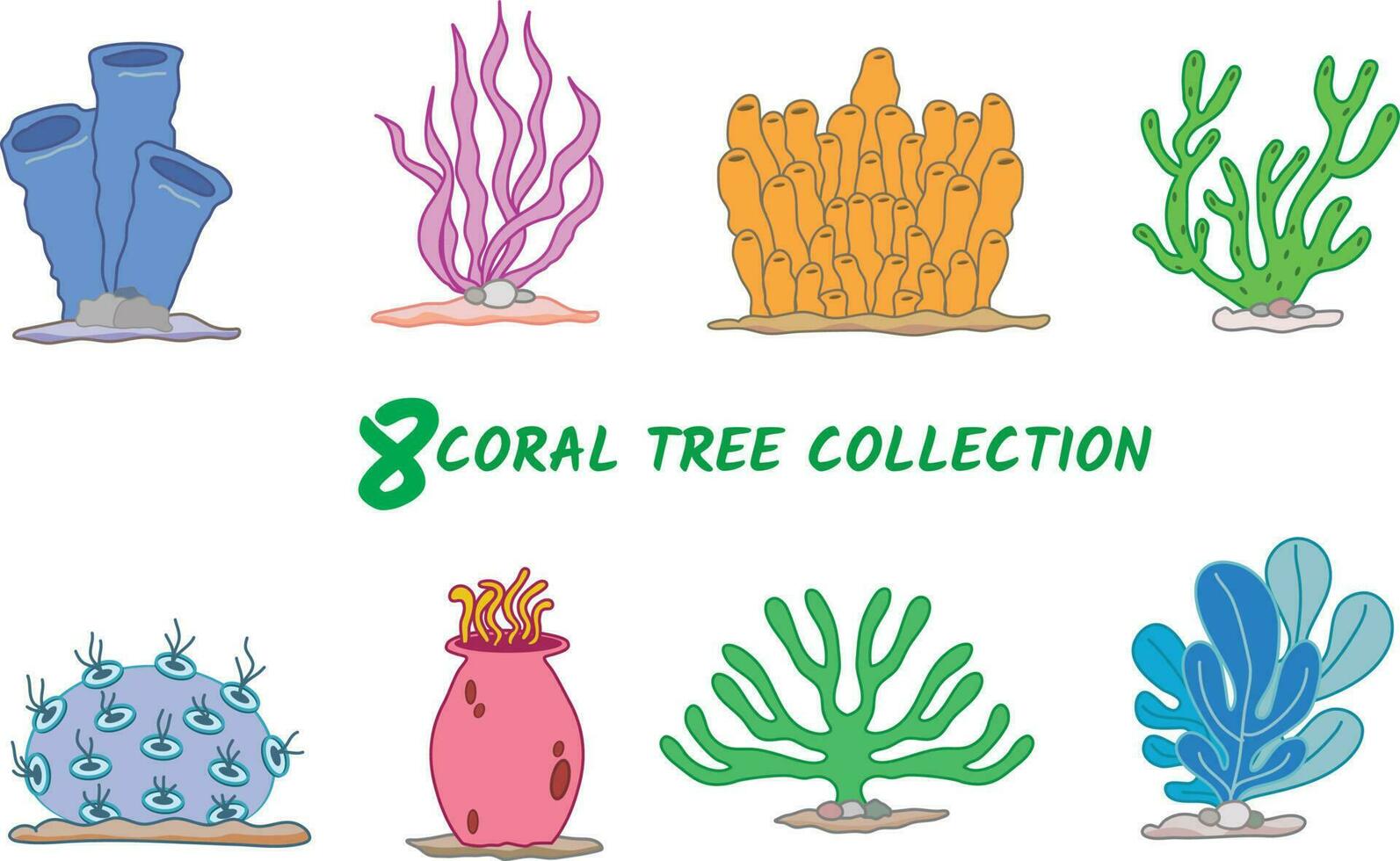 conjunto de tropical coral plantas arrecife elementos ilustración linda aislado vector