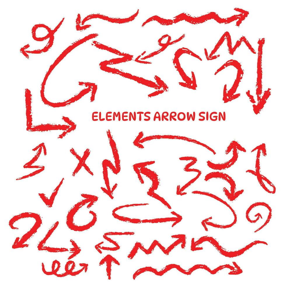 Vector arrows hand drawn A large brush collection of various red arrows