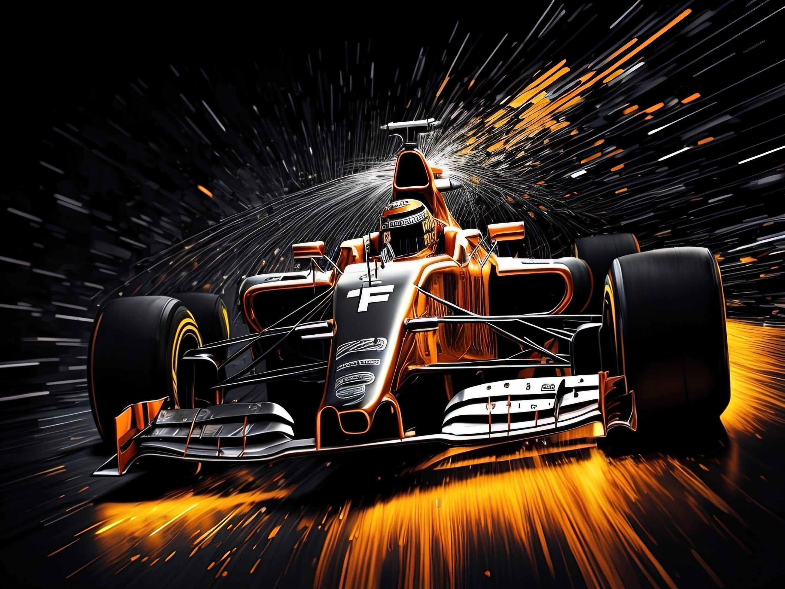 a formula race car with sparks on a black background. 23824289 Stock