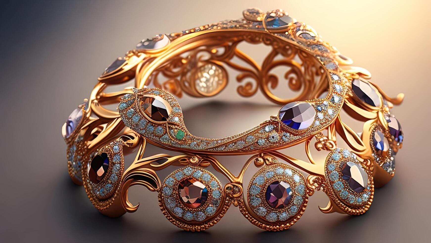 Jewelry gold ring with blue gemstones. photo
