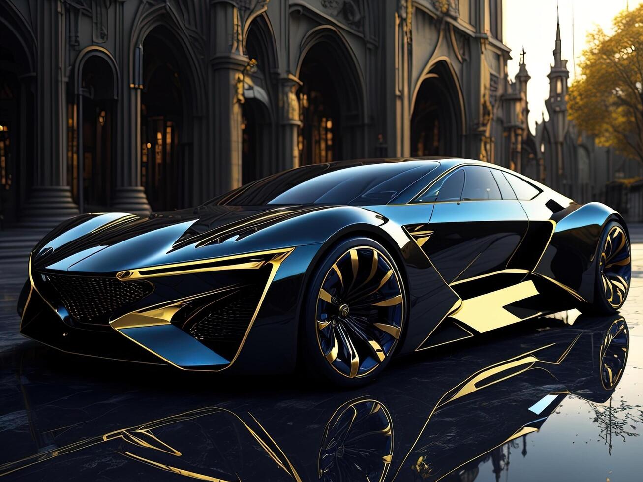 Elegant and modern sports vehicle, featuring a glossy exterior and a high-performance engine. photo
