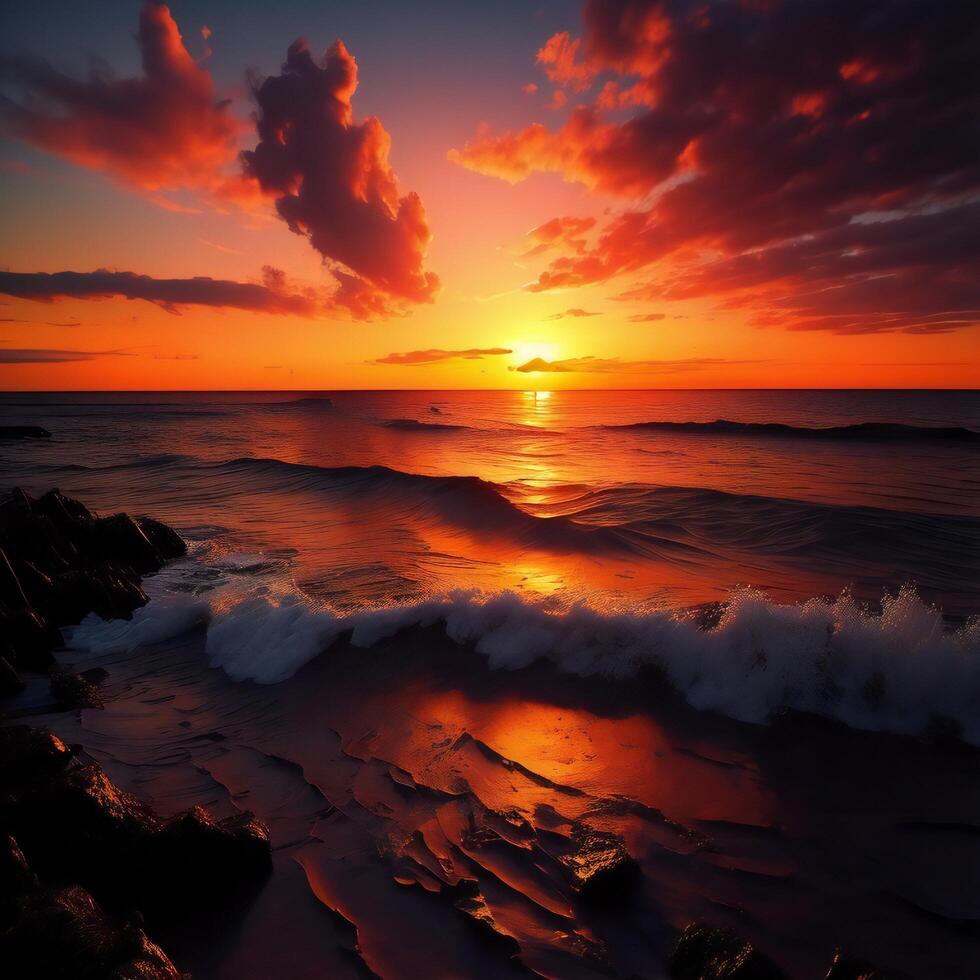 Beautiful sunset over the sea. Colorful sunset over the sea. photo