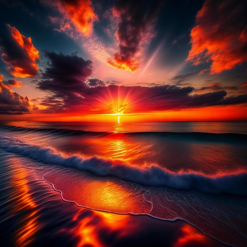 Beautiful sunset over the sea. Colorful sunset over the sea. photo