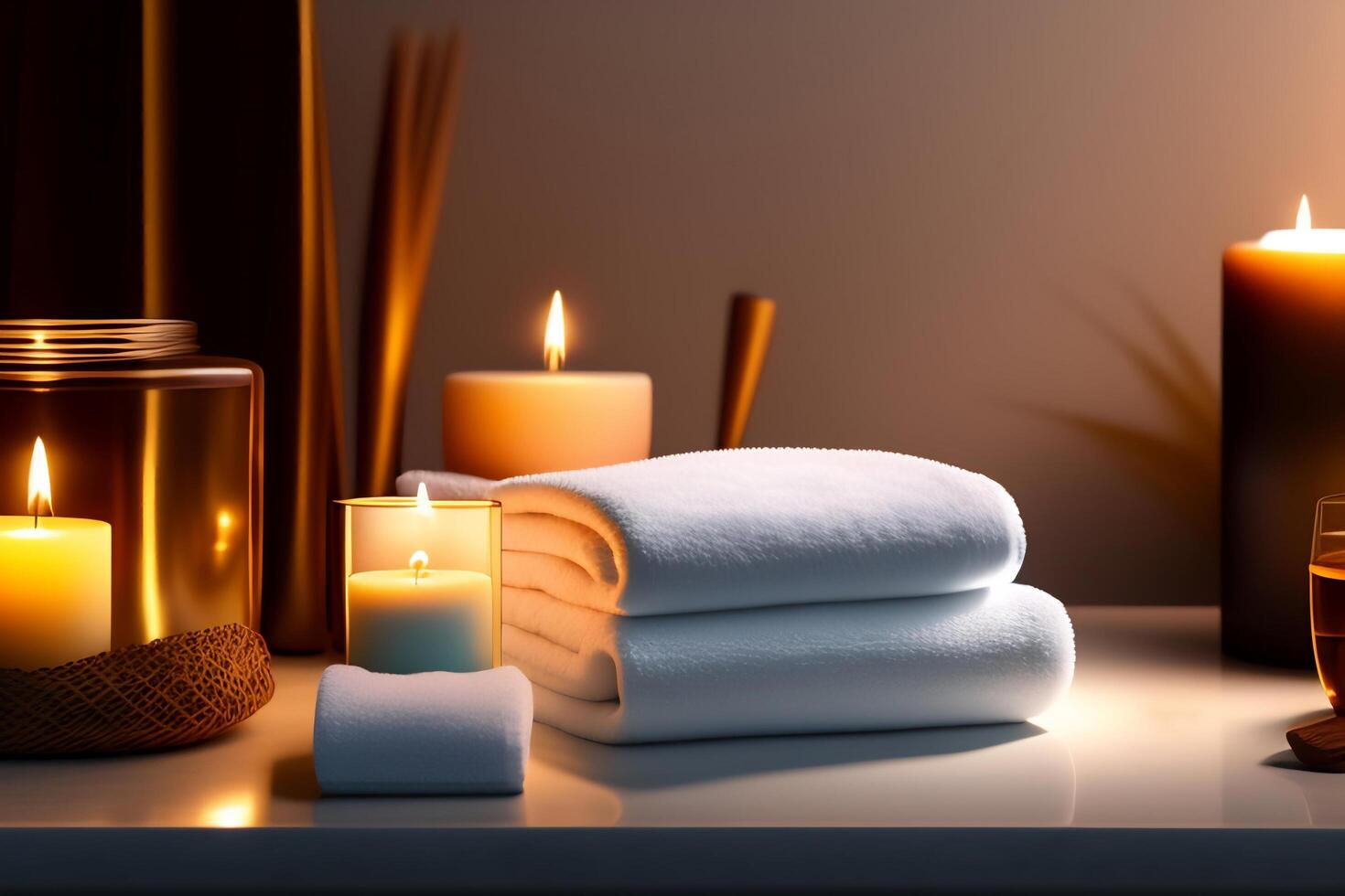 Spa still life with candles and towel. photo