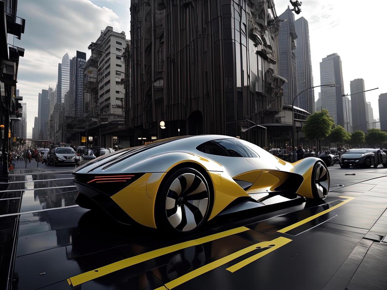 Elegant and modern sports vehicle, featuring a glossy exterior and a high-performance engine. photo