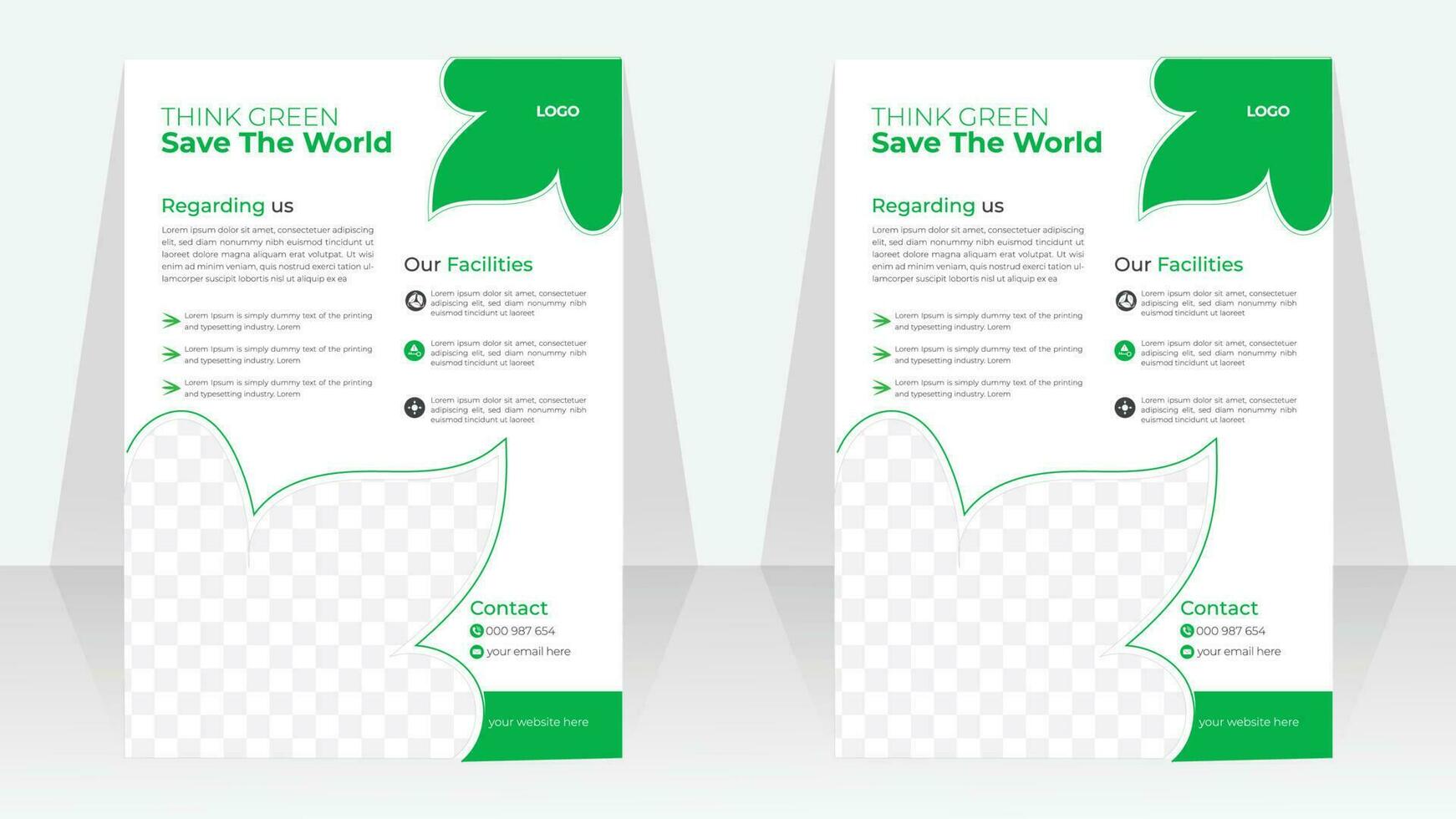 Modern green eco flyer A4 vector template for poster, cover, ads, social banner, marketing material, magazines, presentations,illustration design on the subject of nature, environment and organic.