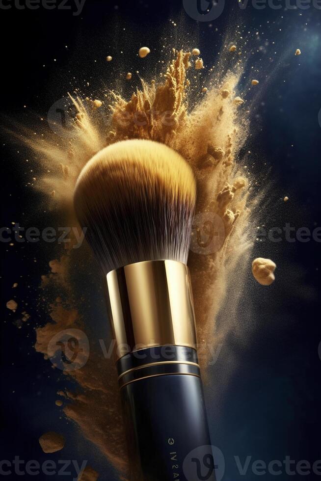 Powerful yellowdust explosion on soft makeup brush, created with photo