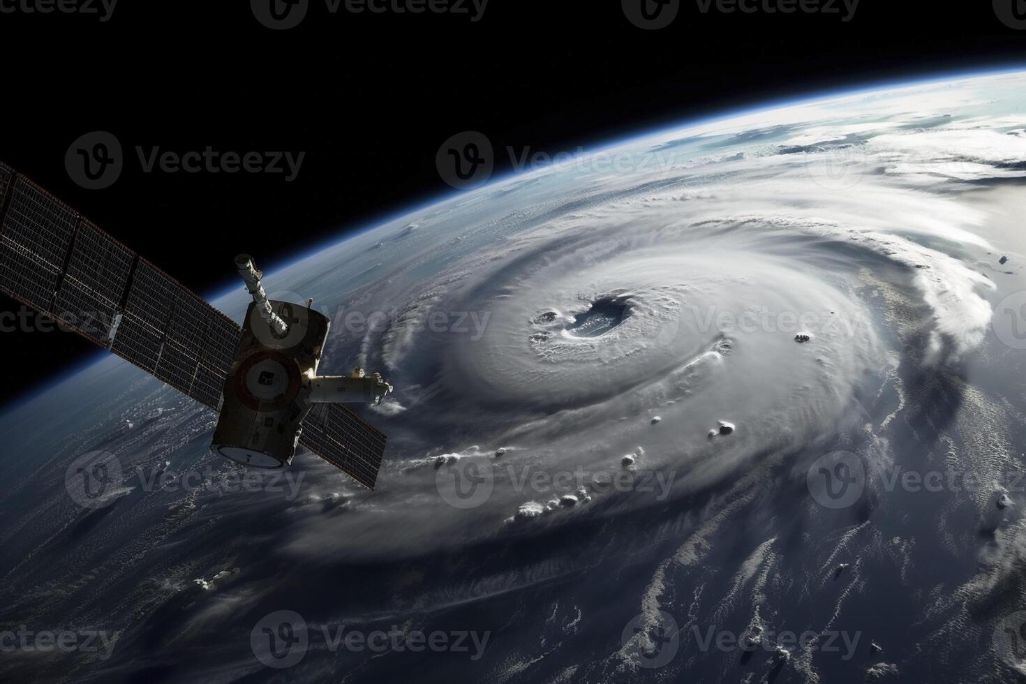 Satellite over hurricane, created with photo