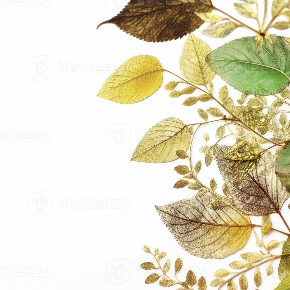 Page border with green and brown leaves, created with photo