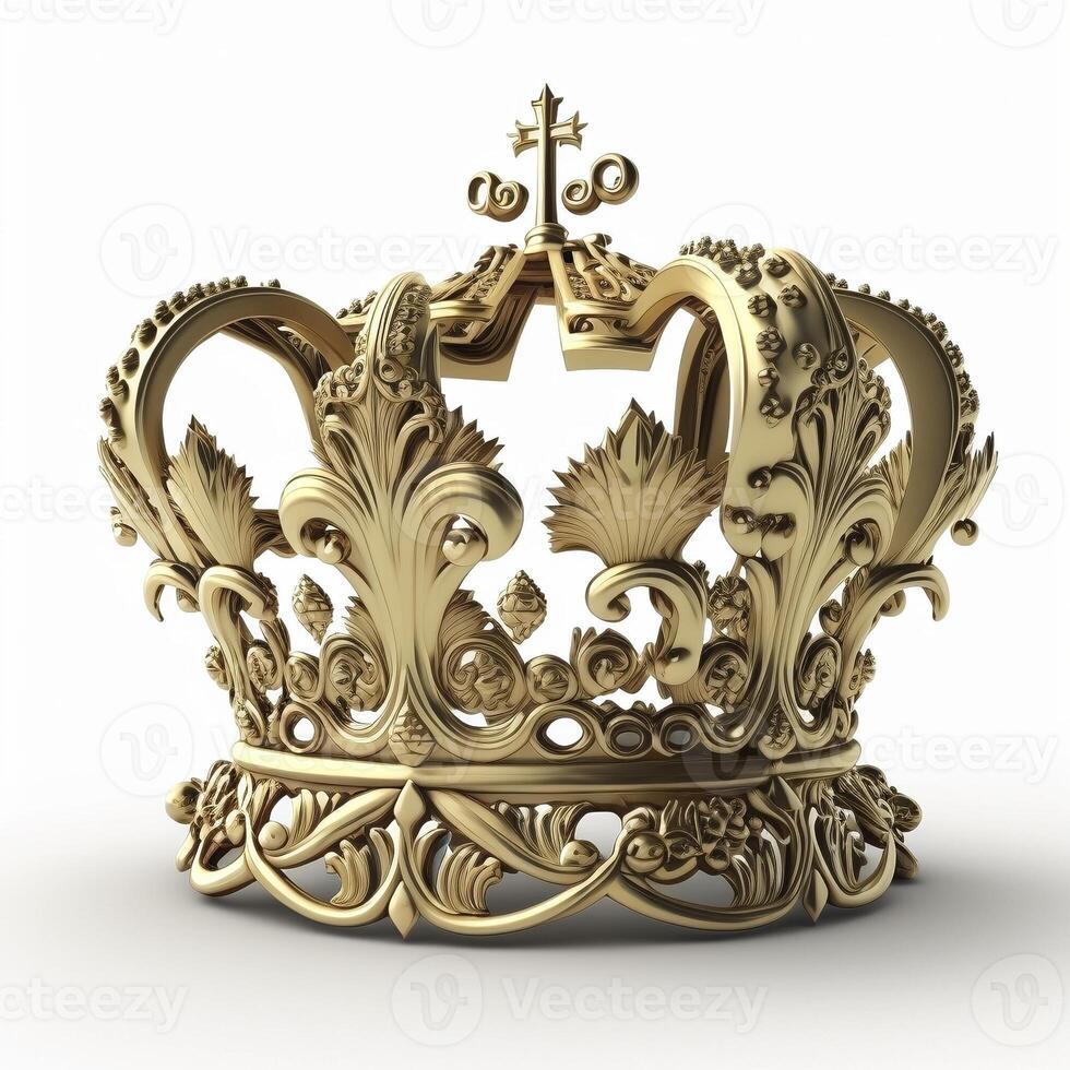 Royal gold crown on white background, created with photo