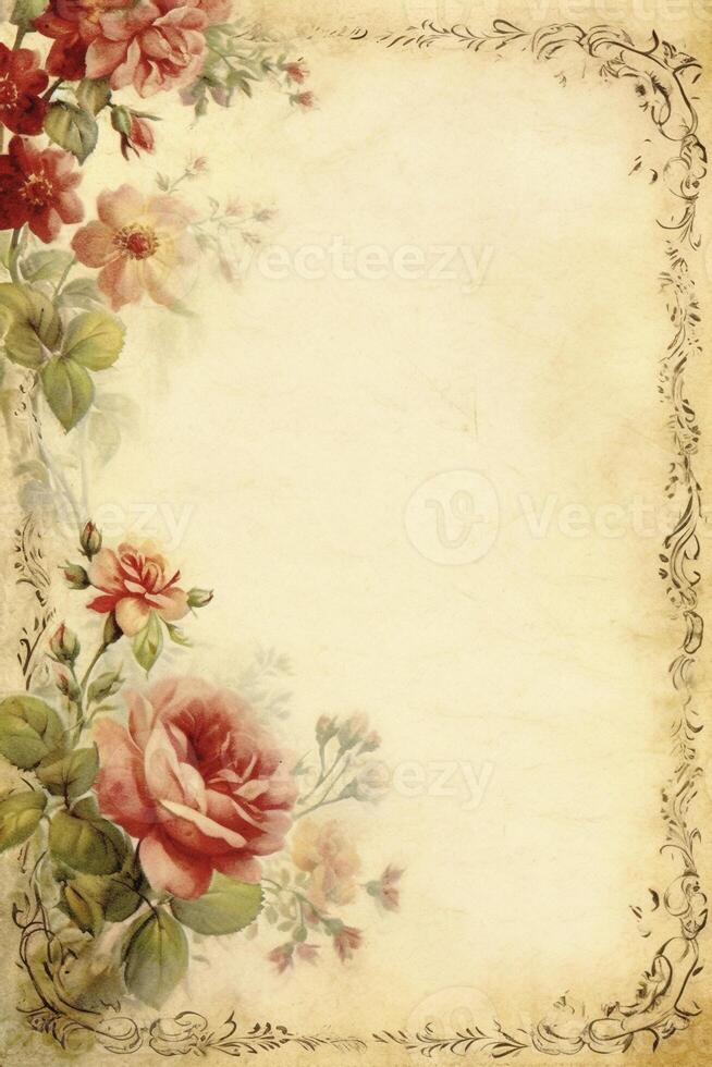 Empty parchment page with floral frame, created with photo