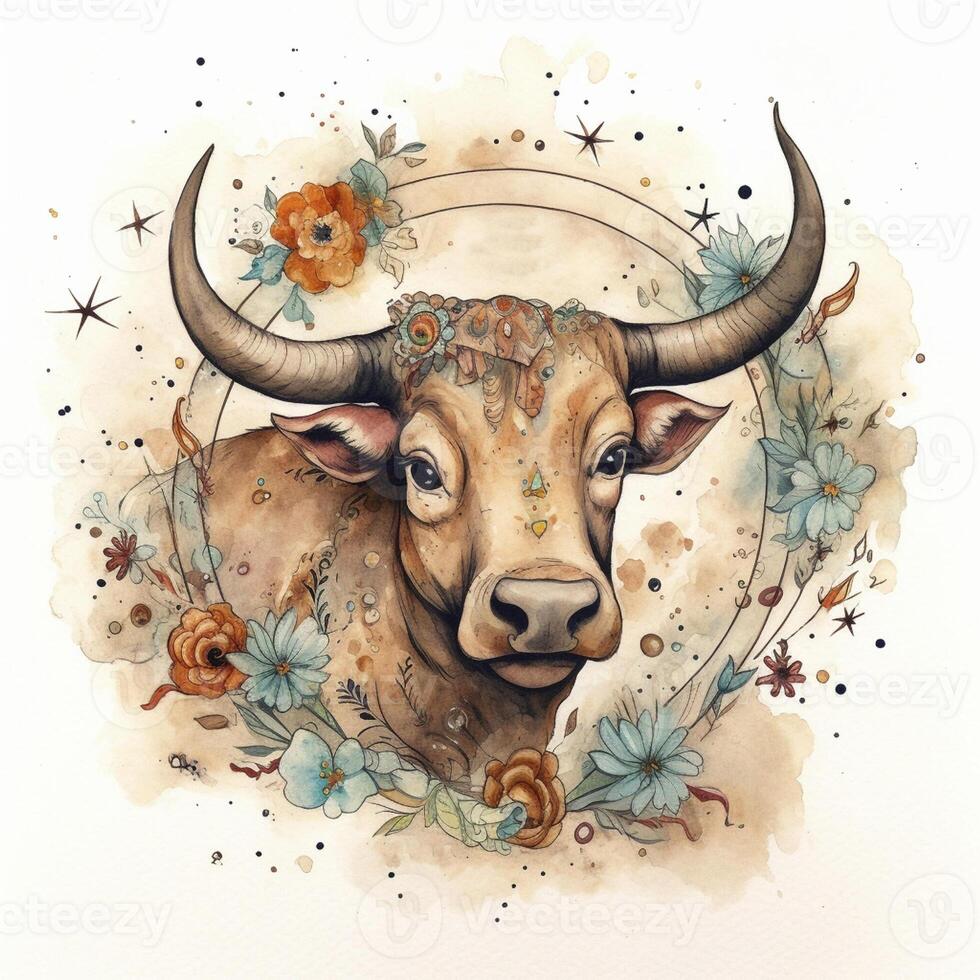 Taurus zodiac sign watercolor paint, created with photo