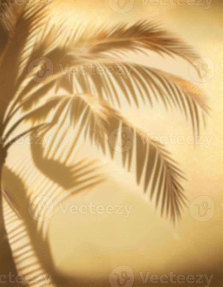 Palm tree shadow on the golden color wall, created with photo