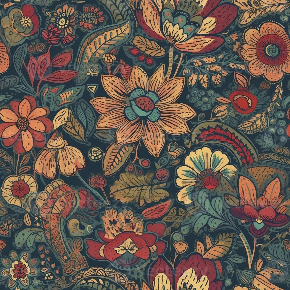 Beautiful bohemian flower seamless pattern, created with photo