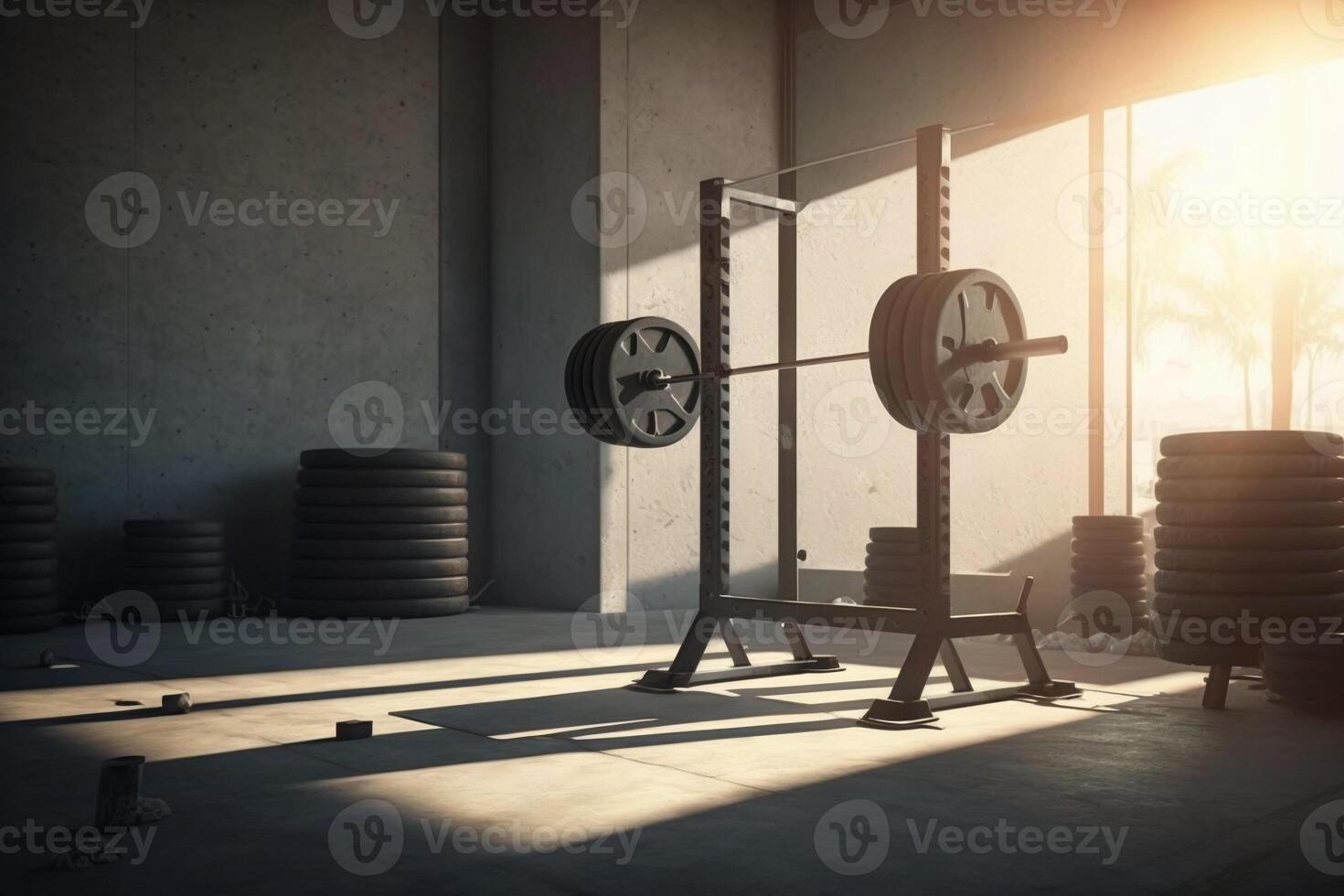 Gym with fitness equipment and daylight lightning, created with photo