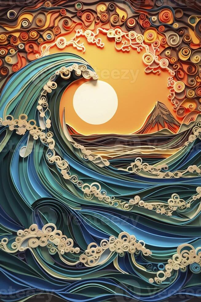 Paper quilling wave, created with generative AI 23824946 Stock Photo at