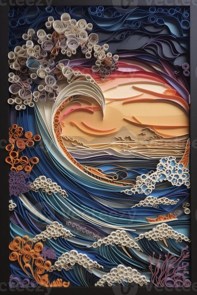 Paper quilling wave, created with 23824980 Stock Photo at Vecteezy