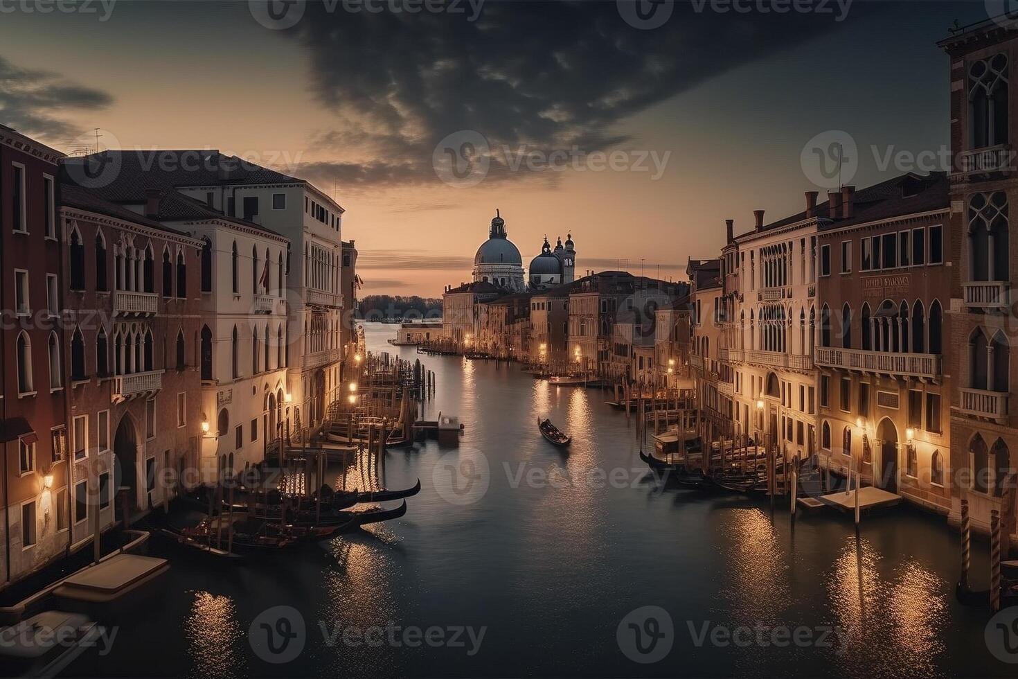 Panoramic night view at Venice, Italy, created with photo
