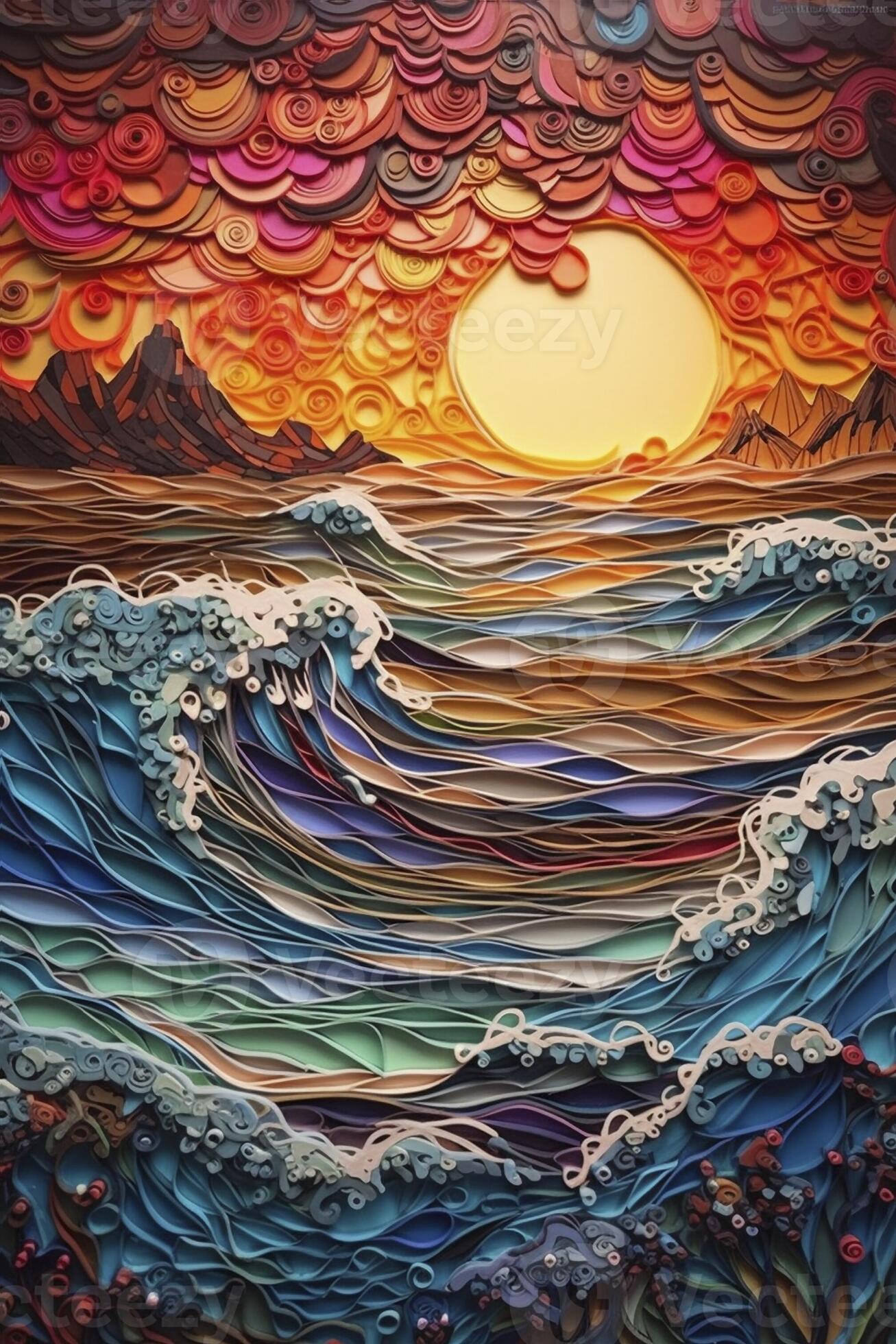 Paper quilling wave, created with generative AI 23824999 Stock Photo at