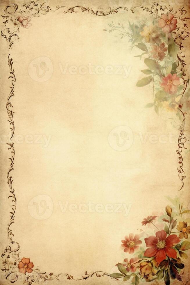 Empty parchment page with floral frame, created with photo