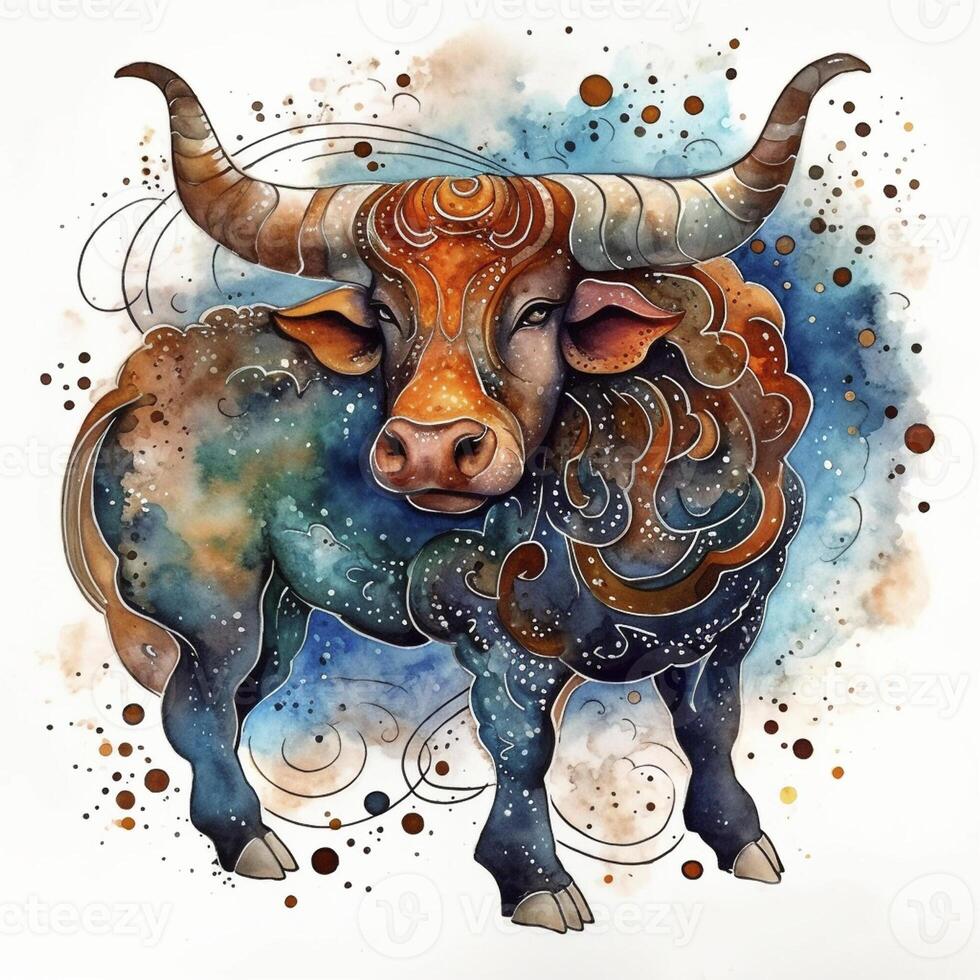 Taurus zodiac sign watercolor paint, created with photo