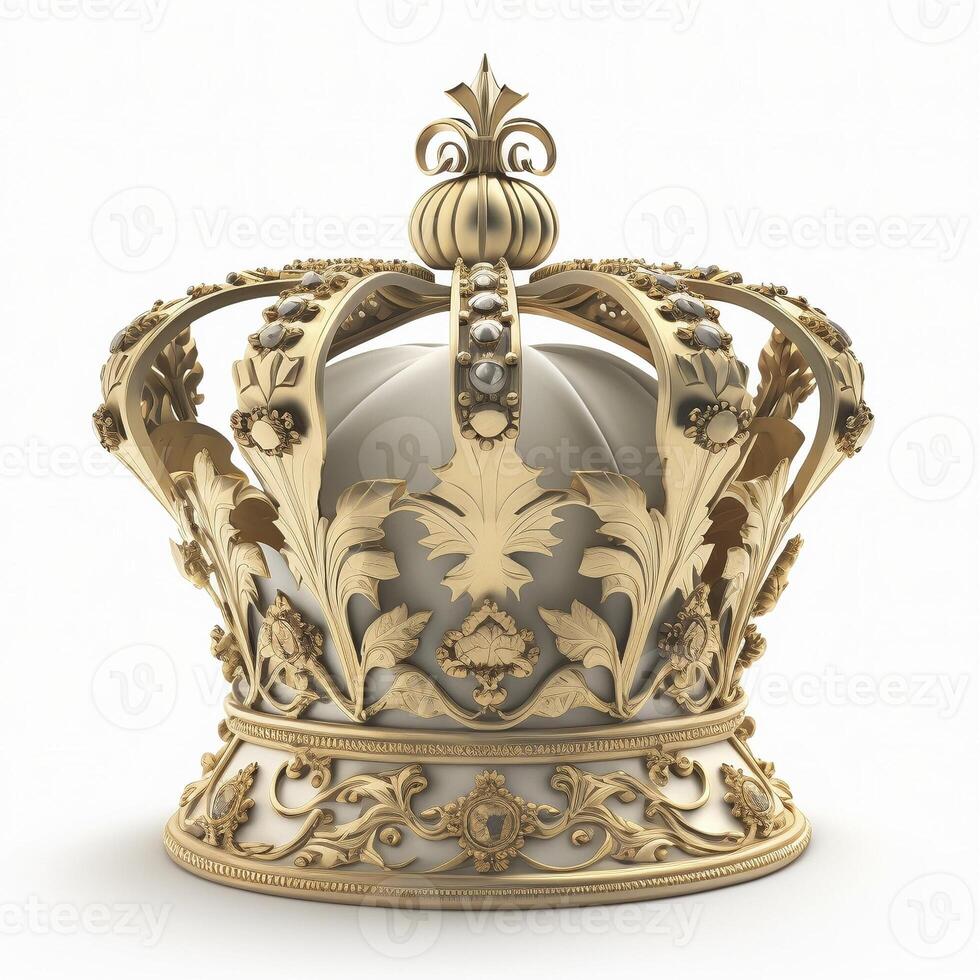 Royal gold crown on white background, created with photo