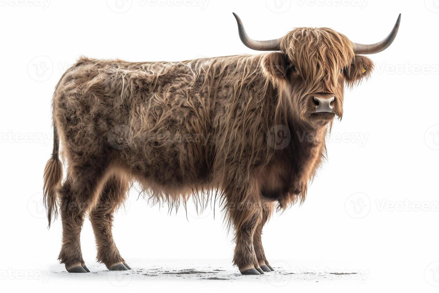 Highland cow on white background, created with photo